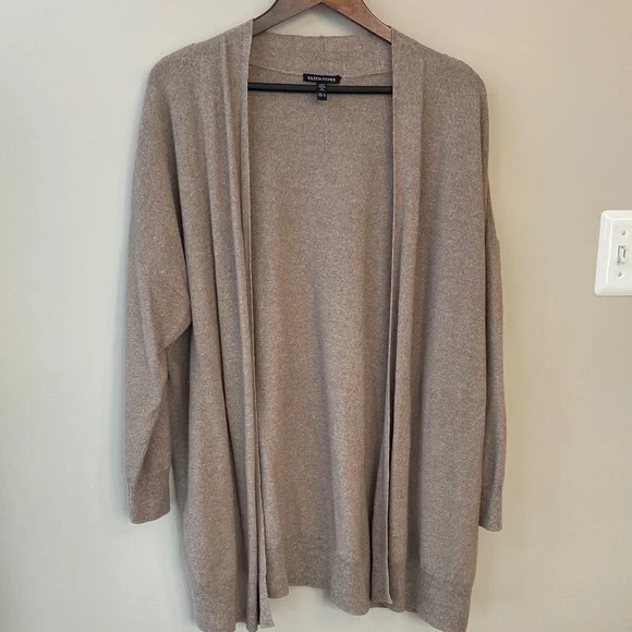 Eileen Fisher Organic Linen Cotton Long Open Cardigan Cocoa Cream XL - Picture 2 of 10